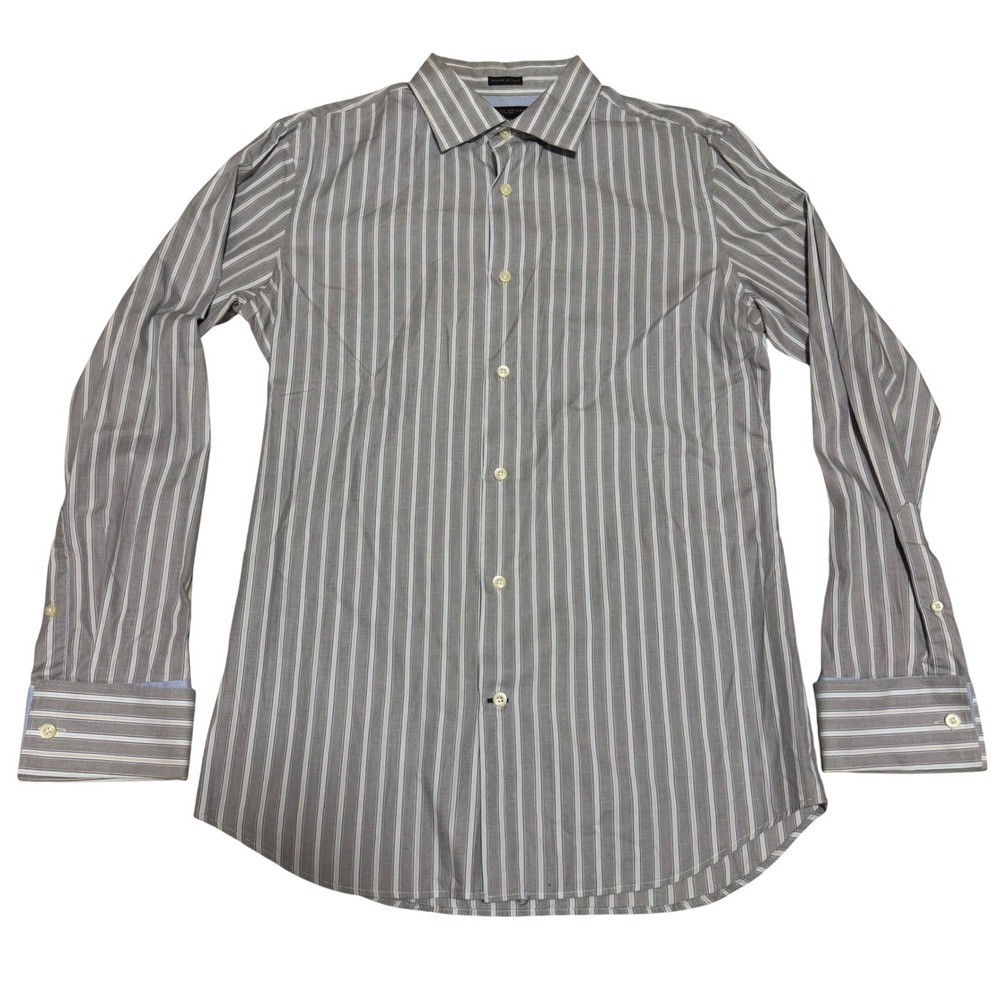 Banana Republic Mens Fitted Striped Button Down Shirt Grey Blue Woven In Italy M